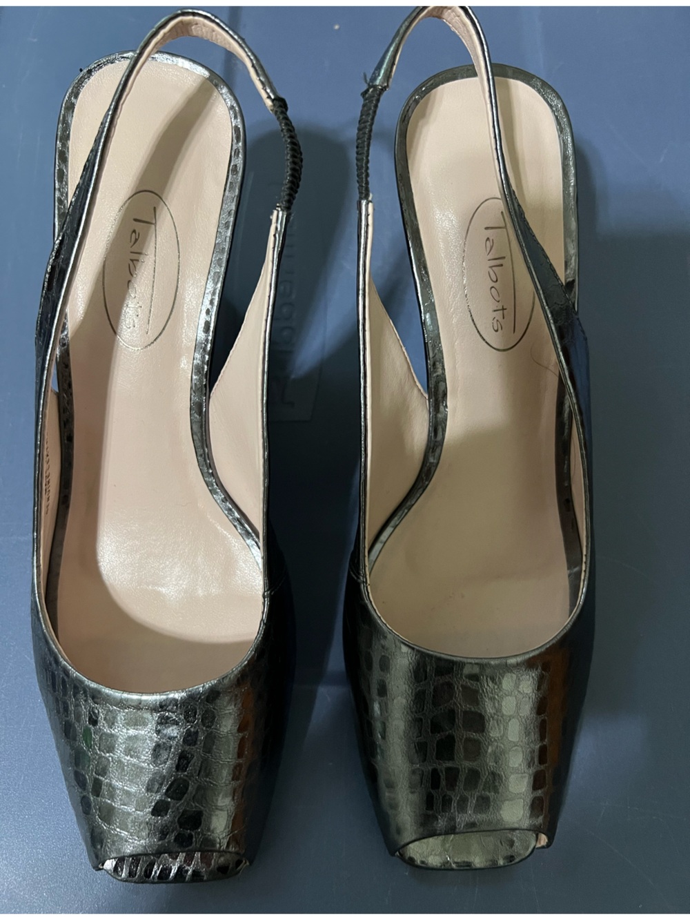 Talbots Black Croc-Embossed Slingback Wedges